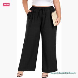 High Waist Wide Leg Palazzo Pants with Pockets, 100% Polyester